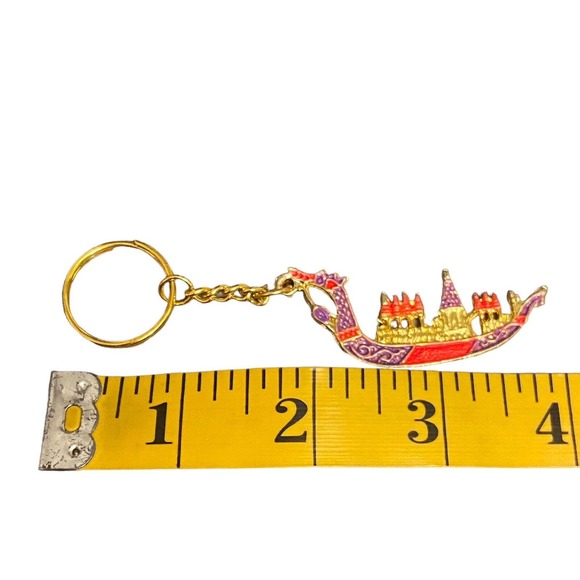 Chinese Dragonboat Keychain Painted Goldtone Souvenir Keyring Gift Purple Red - Picture 6 of 6